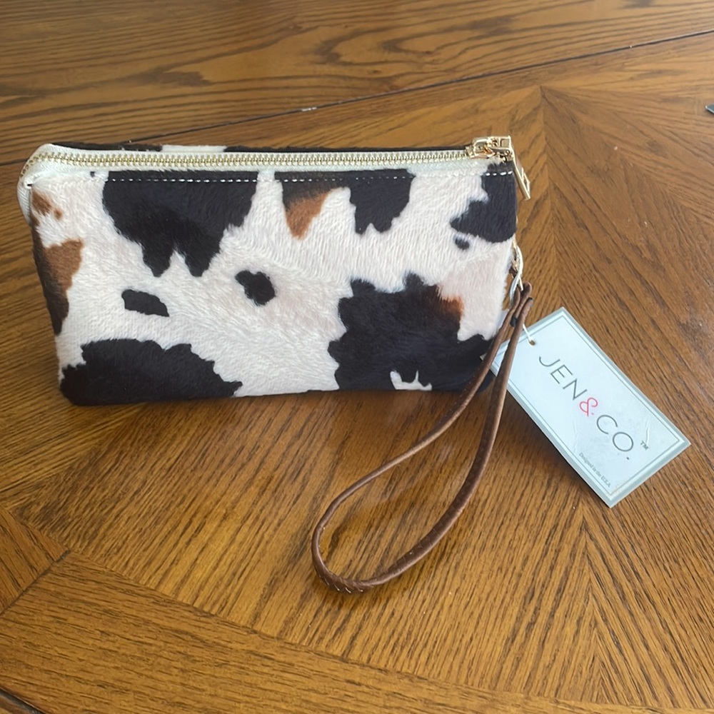 Cow print wristlet bag!